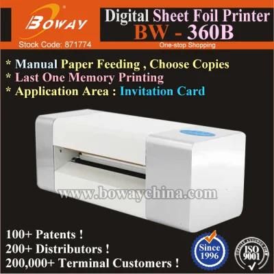 Boway 360b Manual Paper Sheets Invitation Card Digital Hot Foil Stamping Gliding Machine