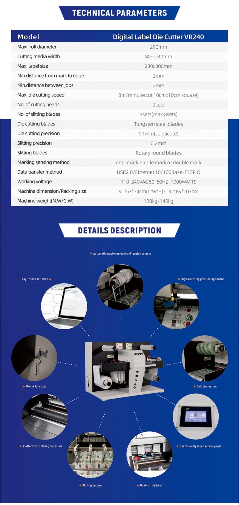Vicut 240 Digital Roll to Roll Rotary Label Die Cutter / Label Die Cutting Machine